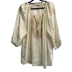C&C California Ivory Tunic with Gold Embroidery Sz 1X